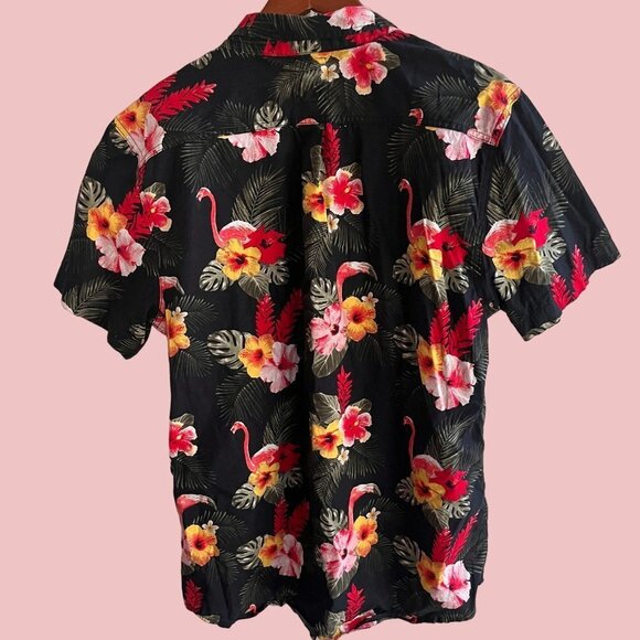 Vintage Levis Shirt Mens XL Black Red Floral Flamingo All Over Print Button Dn - Picture 2 of 13